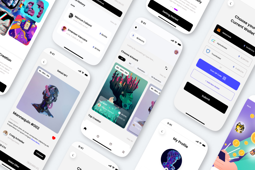 Hasil karya NFT App Mobile Design di BuildWithAngga